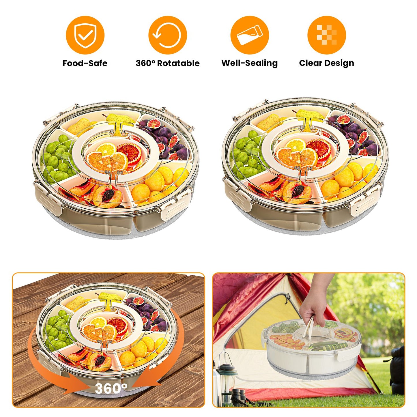 2Pcs Divided Serving Tray with Lid