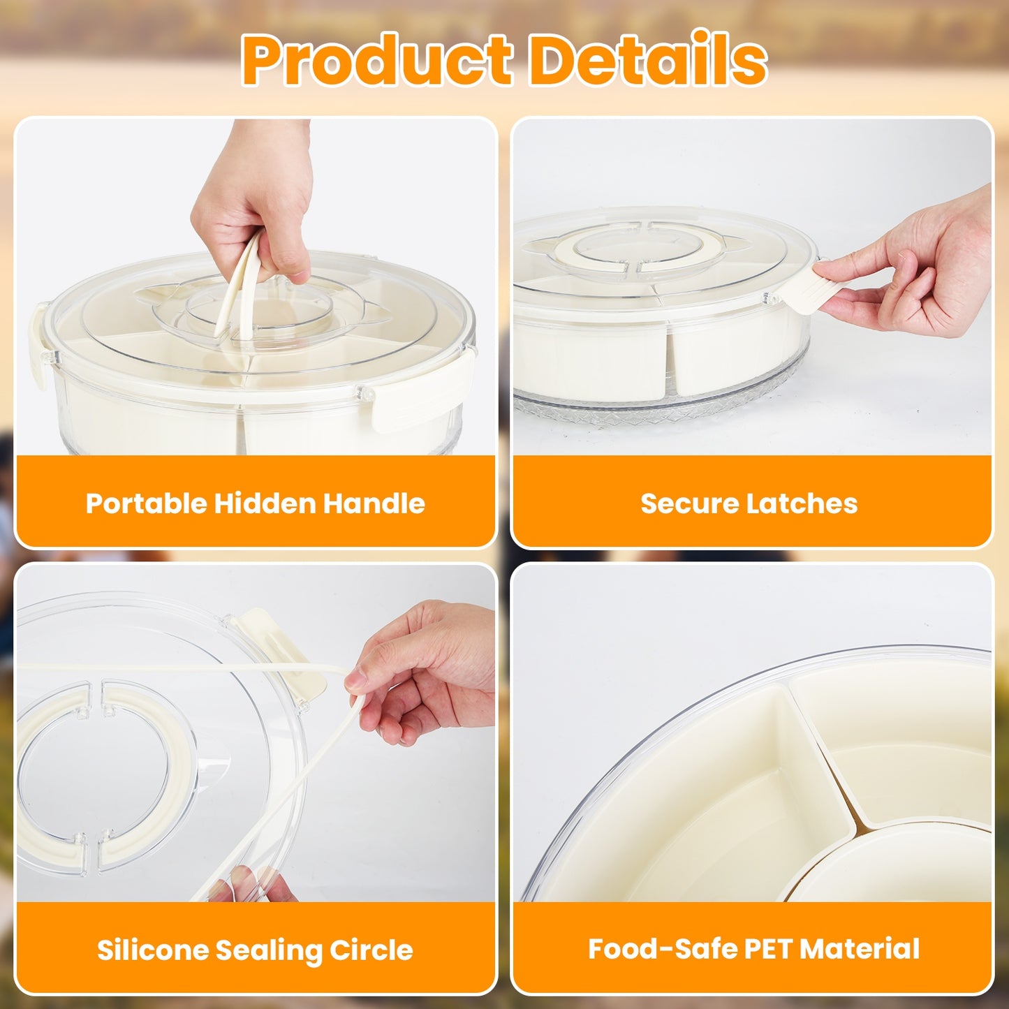 2Pcs Divided Serving Tray with Lid