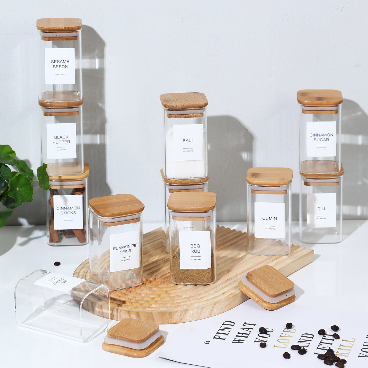 12 Pcs Square Spice Jars With 72 Sticker