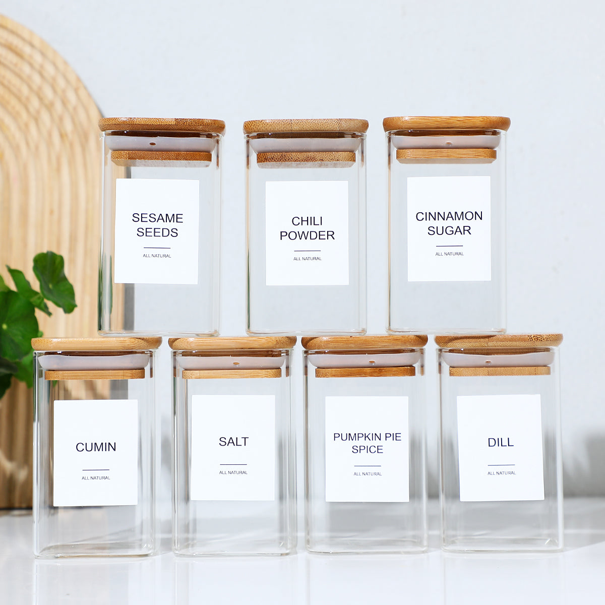 12 Pcs Square Spice Jars With 72 Sticker