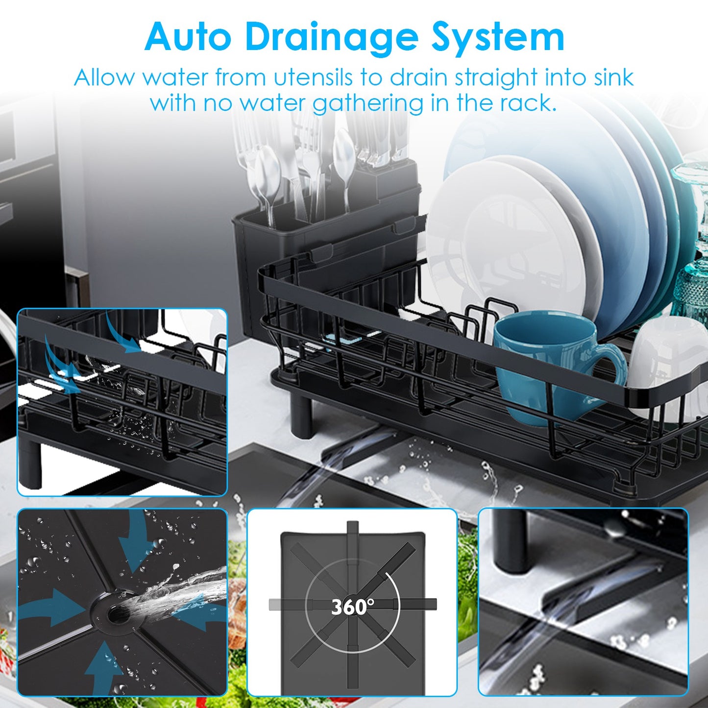 Dish Drying Rack with Drain Board