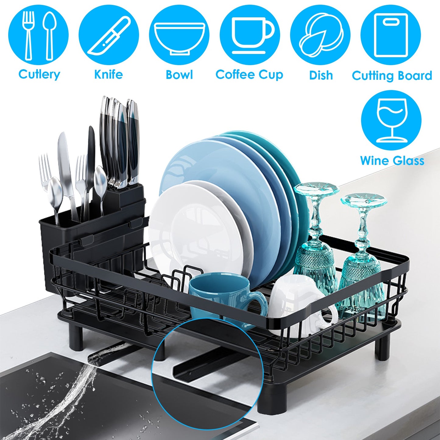 Dish Drying Rack with Drain Board