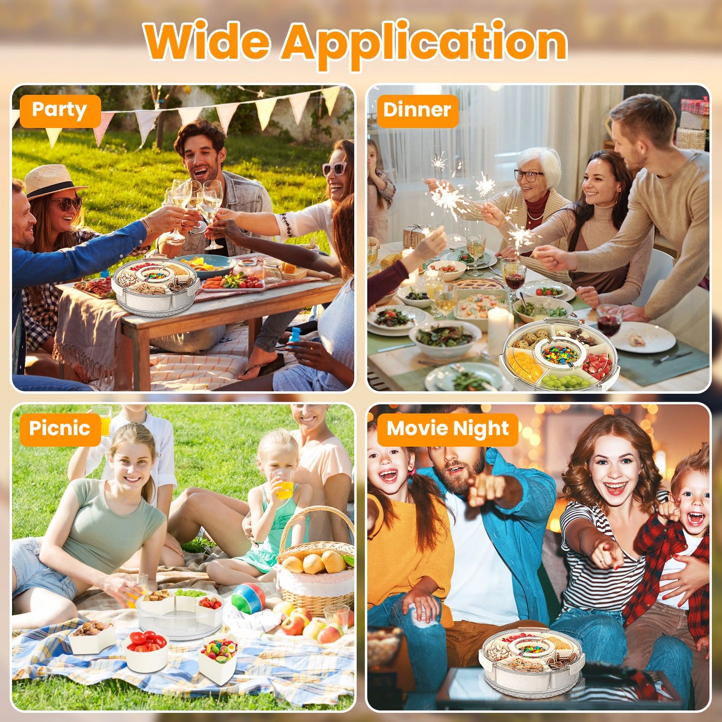 2Pcs Divided Serving Tray with Lid