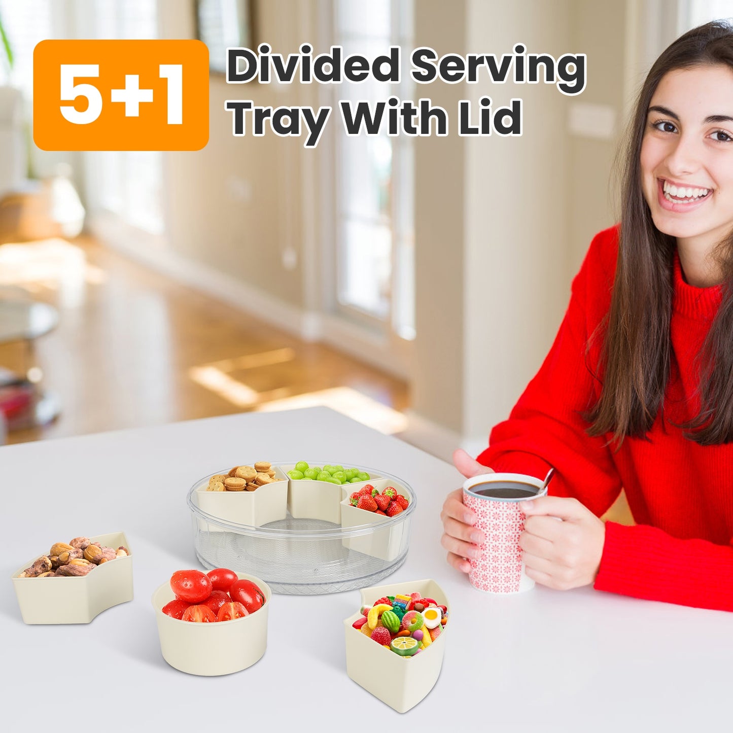 2Pcs Divided Serving Tray with Lid