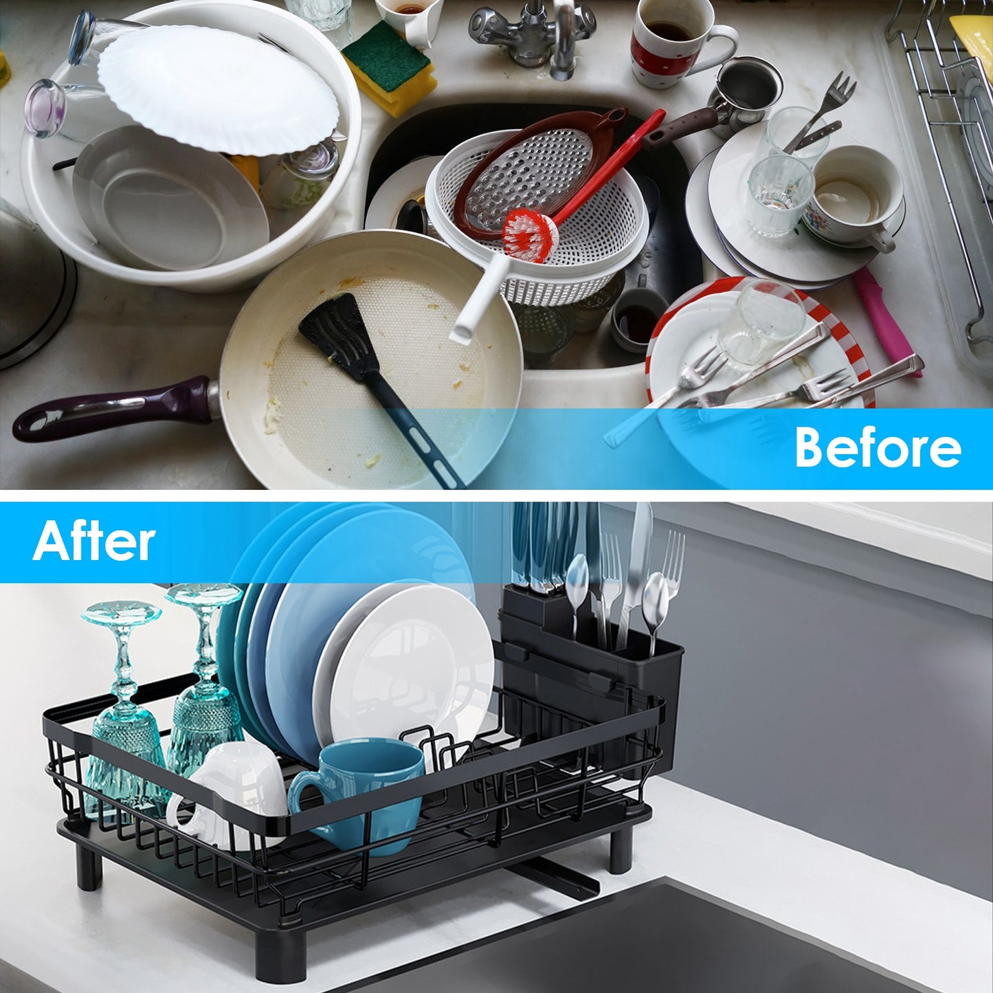 Dish Drying Rack with Drain Board